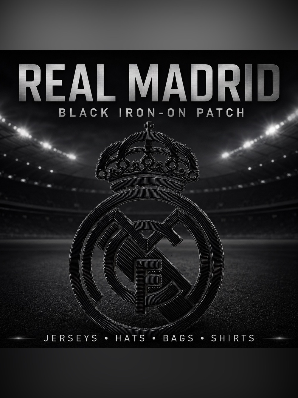 Black Real Madrid Iron-On Soccer Crest Patch